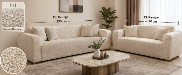 A 3-seater and 2-seater sofa dressed in bohem covers