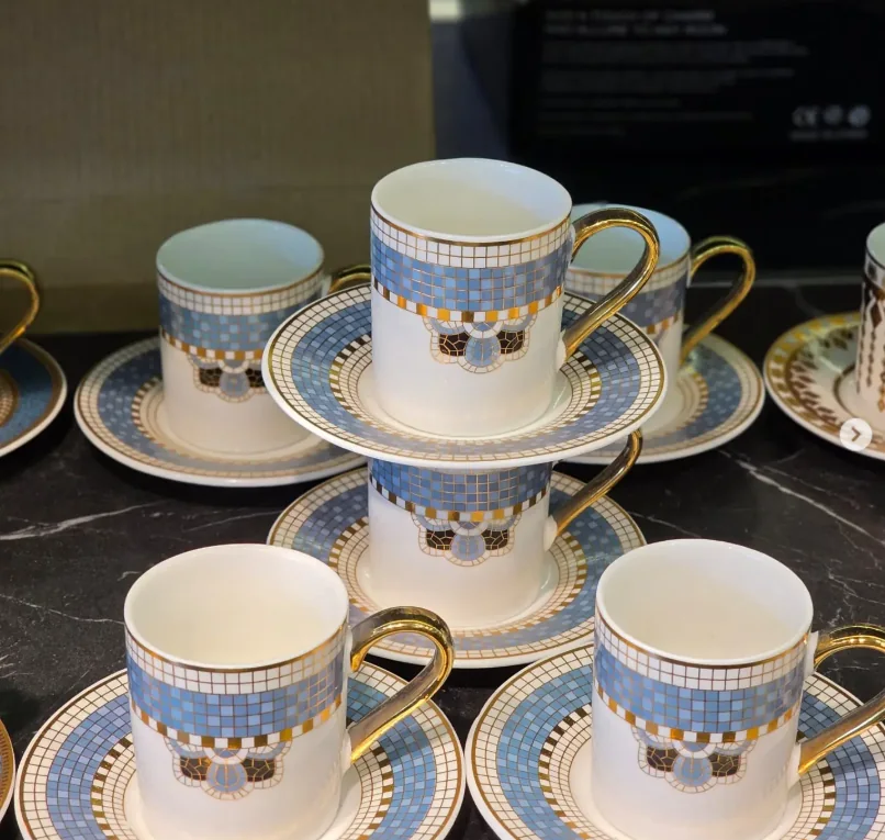 Blue mosaic porcelain coffee cups